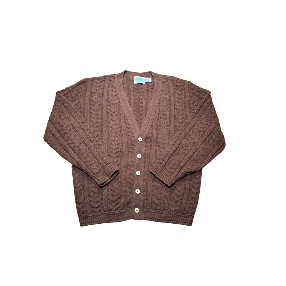 Royal North Mills Outfitters Brown Cable Knit Cardigan Sweater Mens Large USA